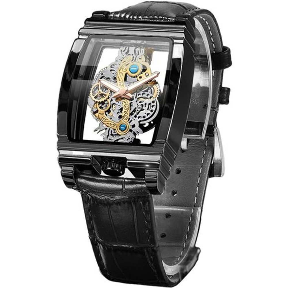 New Mens Black Luxury Skeleton Watch